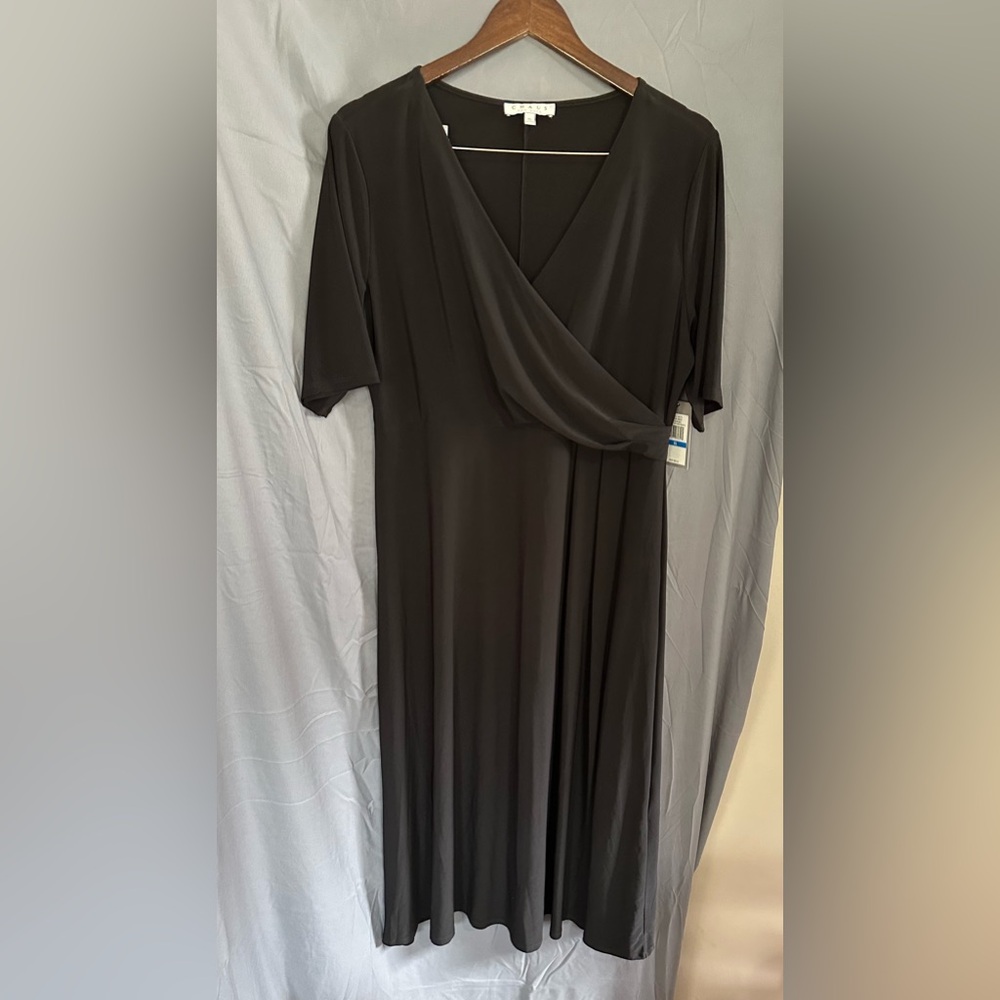 Chaus Black Faux-Wrap V-Neck Short Sleeve Maxi Dress